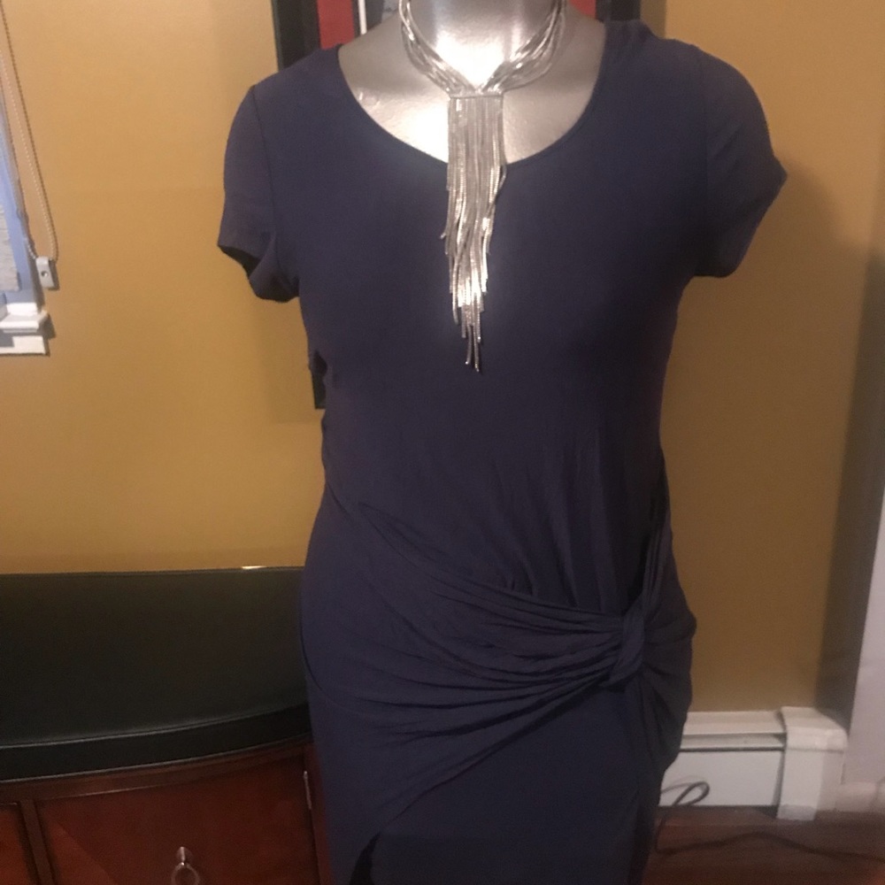 Classic Tee shirt dress with drop waist knot